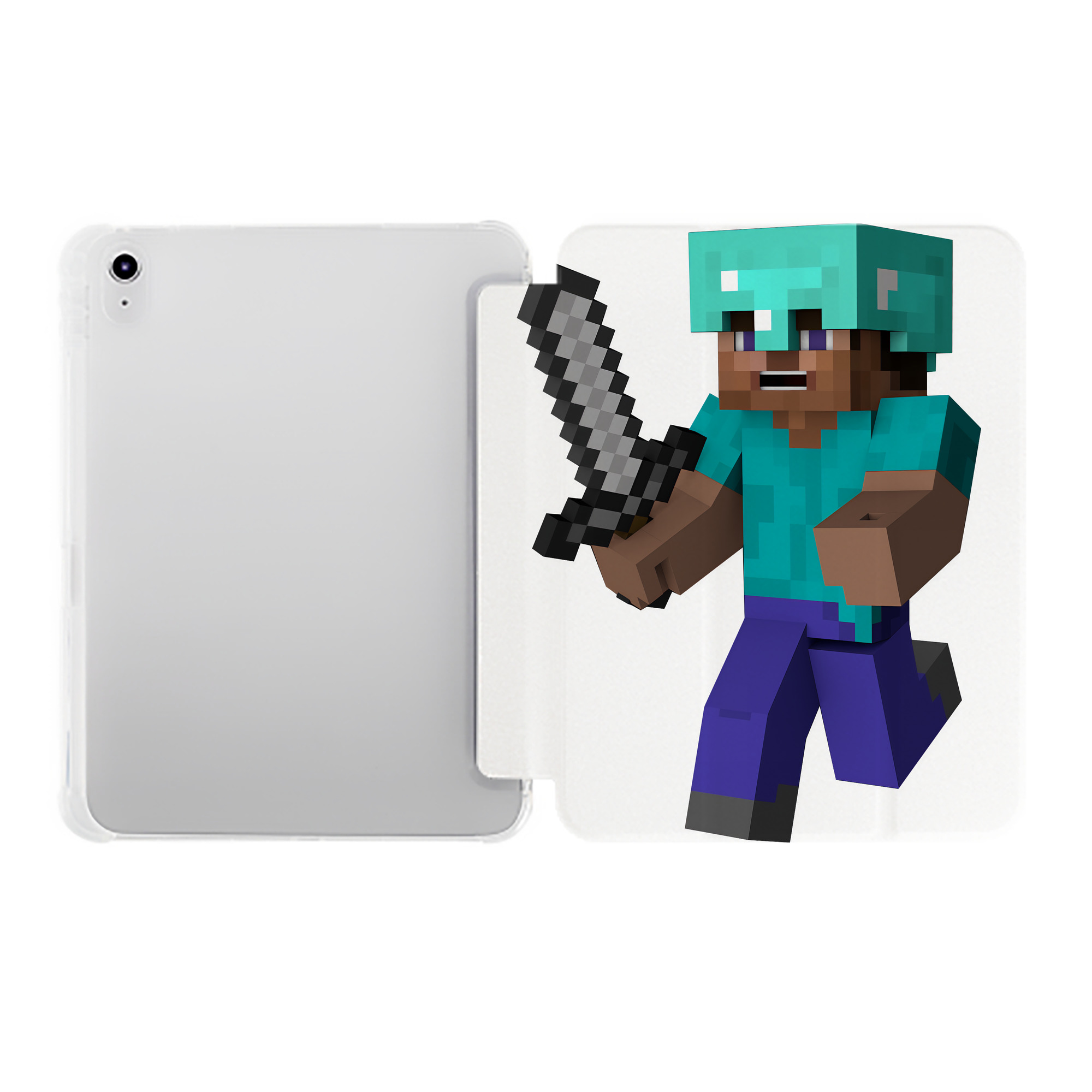 （画像用） マインクラフト ブロックの世界 Minecraft MC Block world IPad ケース ペン収納付き 三つ折りスタンド PUレザー×シリコン 対応機種9.5/10.5/10.9インチ